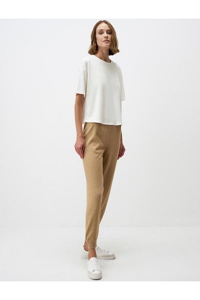 Jimmy Key Beige Melange High Waist Relaxed Fit Jogger Pants