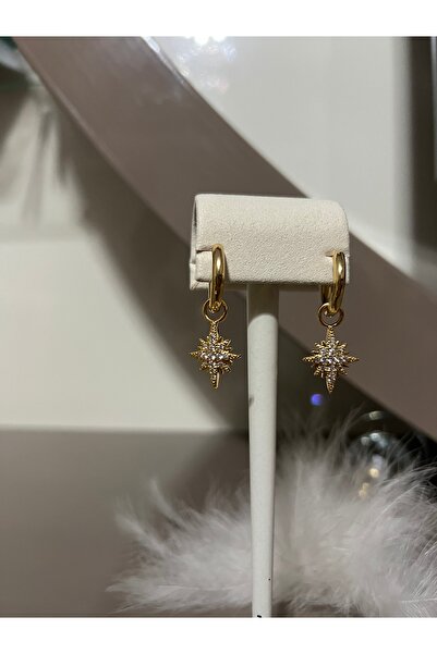 Home Altın Yaldızlı Taşlı Kutup Yıldızı Küpe Ithal Paslanmaz Çelik