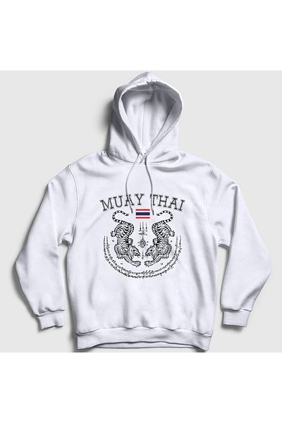 Presmono Unisex Λευκό φούτερ με κουκούλα Muay Thai - Thailand Tiger, Ufc Mma 499080 ττ