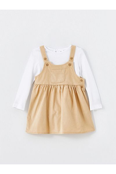 LC Waikiki Lcw Square Collar Baby Girl Salopet and T-Shirt 2 Pieces Set