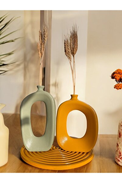 3-Piece Concrete Vase Set, Decorative Living Room Set, Round Presentation