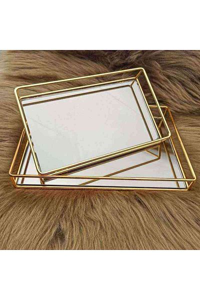 RetroLazer Luxury 2 Tray Serving Presentation Tray Rectangular Gold