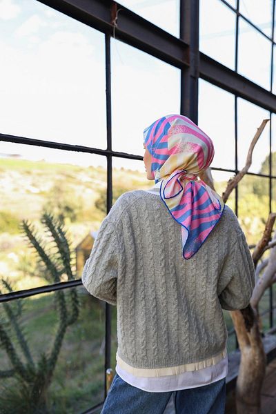 İpekhan Μαλακό κασκόλ Amanda με μοτίβο κίτρινο ροζ - Silk 1170-13