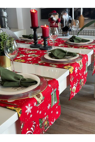 Decamor home New Year Themed Red Green Figured Runner New Year Table New Year Runner