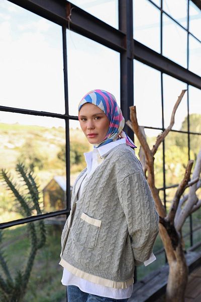 İpekhan Μαλακό κασκόλ Amanda με μοτίβο κίτρινο ροζ - Silk 1170-13