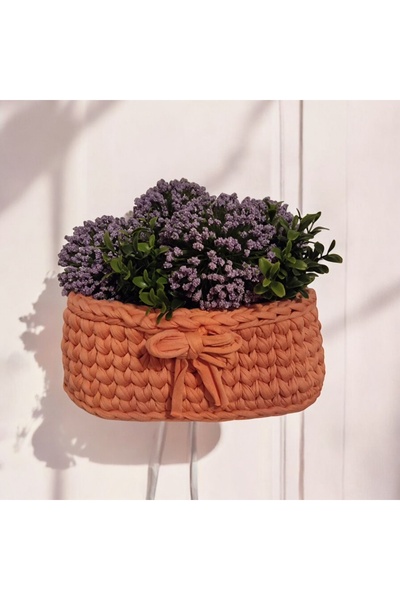 Lotus El Örgüsü Sepet Mercan Rengi Duvar Saksısı Mutfak Dekor Banyo Dekor Yapay Çiçekler Dahil