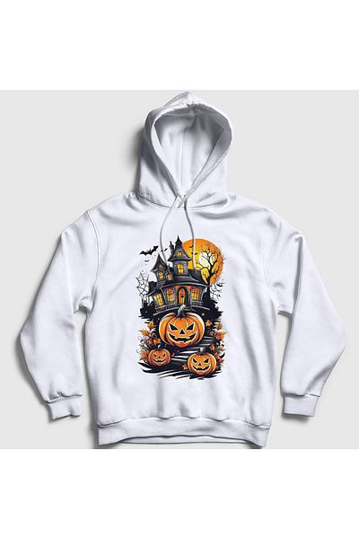 Presmono Φούτερ Unisex White Haunted House V2 με κουκούλα - Halloween Halloween 500737 ττ