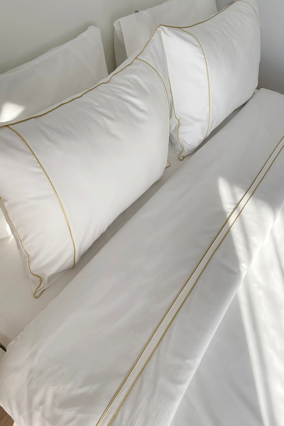 RİTMOHOME Off-White Gold Bias Plain Plain Cotton Hotel Series Double Dowry Duvet Cover Set