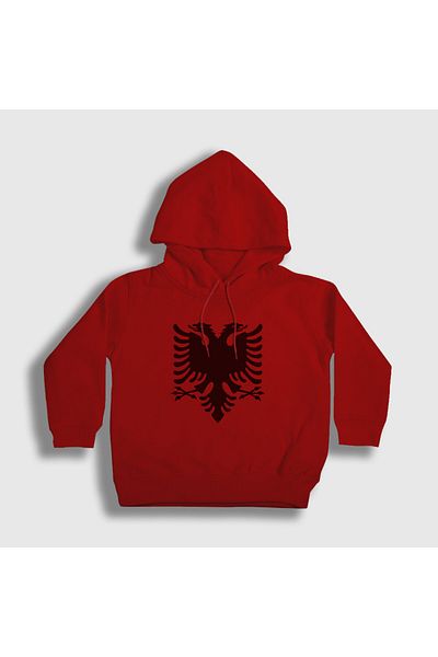 Presmono Албания Детски унисекс червен суитшърт с качулка и шарка на албанско знаме - 494919tt