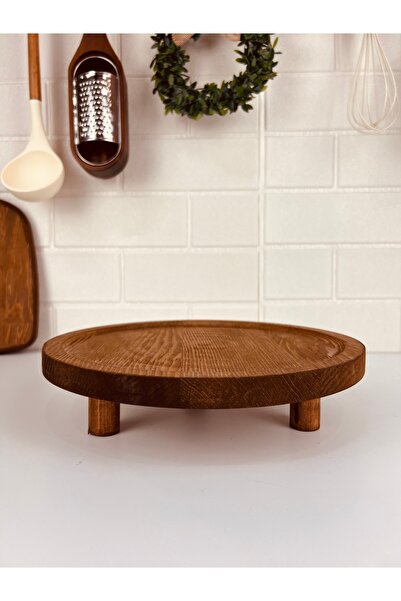 Mirilliahome Yuvarlak Doğal Ahşap Koyu Renk Ayaklı Yükseltici – Sunumluk ve D...