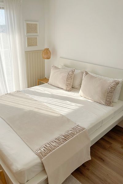 RİTMOHOME Σετ κάλυμμα κρεβατιού Runner & Μαξιλαροθήκη μεγάλου μεγέθους Διπλό Κρεμ κάλυμμα κρεβατιού