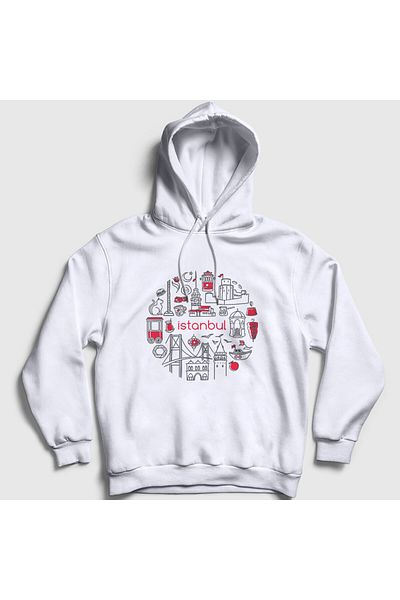 Presmono Λευκό Istanbul Tourism Ring Hooded Unisex φούτερ - 499700 ττ