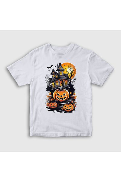 Presmono Tricou alb Haunted House V2 unisex pentru copii - Halloween Halloween 500708 tt