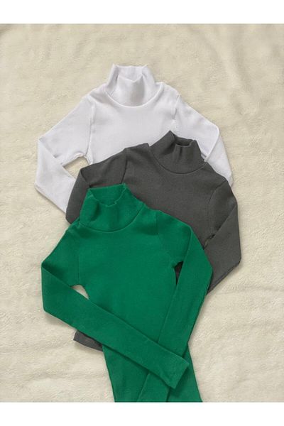 Wearflawless Women's 3-Piece Long Sleeve Ribbed Turtleneck Knitted Camisole Blouse