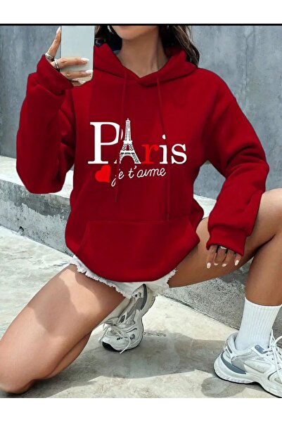 caddekombin Суитшърт с качулка и джоб с щампа Paris Jet Avme