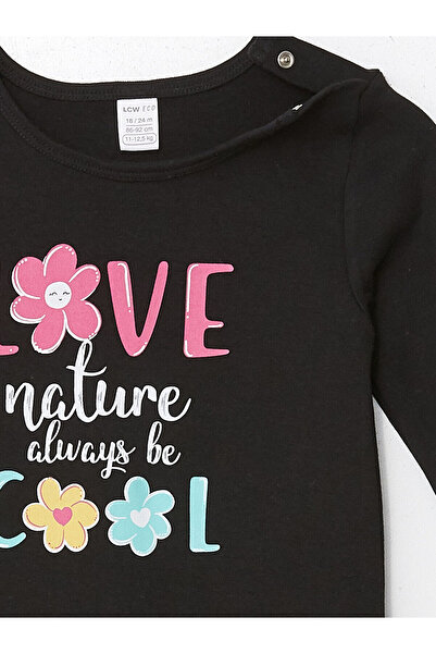 LC Waikiki Lcwk Crew Neck Long Sleeve Printed Baby Girl Romper