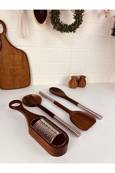 Mirilliahome 4 Piece Steel Handle Acacia Kitchen Utensils Set