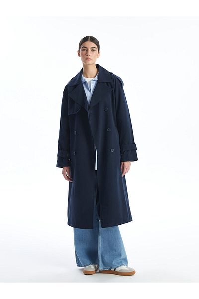 LC Waikiki Oversize Women's Trench Coat - Double Breasted Collar, Straight Cut