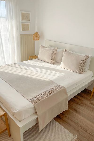 RİTMOHOME Σετ κάλυμμα κρεβατιού Runner & Μαξιλαροθήκη μεγάλου μεγέθους Διπλό Κρεμ κάλυμμα κρεβατιού