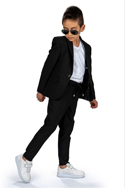 Tarz Çocuk Boy's Seersucker Jacket Pants T-Shirt Sports Suit