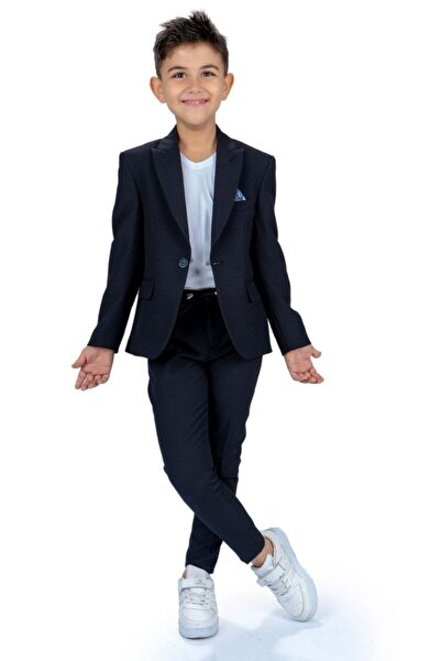 Tarz Çocuk Boy's Seersucker Jacket Pants T-Shirt Sports Suit