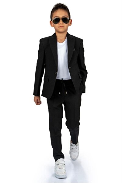 Tarz Çocuk Boy's Seersucker Jacket Pants T-Shirt Sports Suit