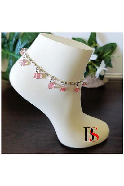Bijustore Rose Quartz Natural Stone Women's Anklet