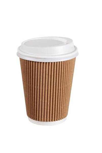 Kraft Özel Seri 8oz Ripple Double (ÇİFT DUVAR)wall Karton Bardak Beyaz Kapaklı -12 Adet