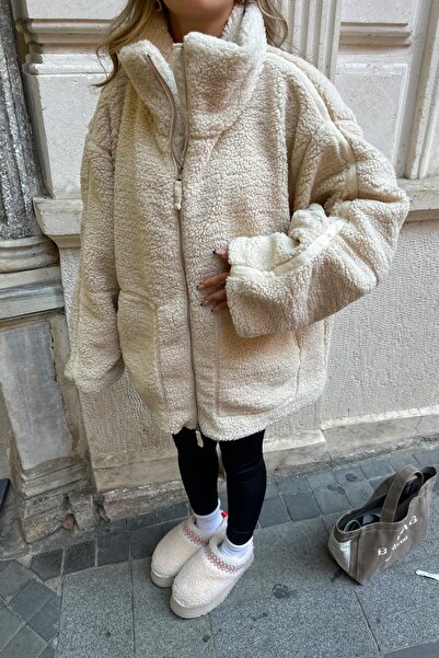 mylove Beige Teddy Zippered Coat