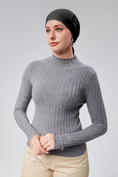 Sonbaharmoda Μαύρο Hijab Lycra Αντιολισθητικό Καπάκι χωρίς ραφή - Απλό δέσιμο