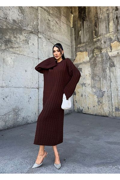 BRTC design Rochie de tricotaj cu împletitură ecru pentru damă