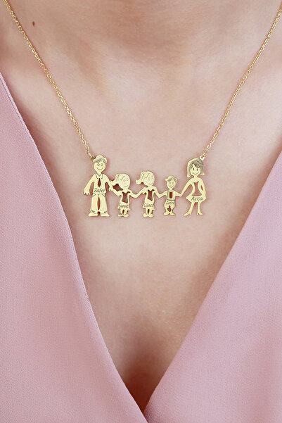 VAOOV 925 Ayar Gümüş Kişiye Özel Beş Figürlü Aile Kolyesi