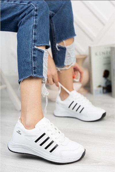 STOCON Femei Bărbați Sport Snekaer Embossed Printed Thermo Sole Pantofi de mers Alb-negru
