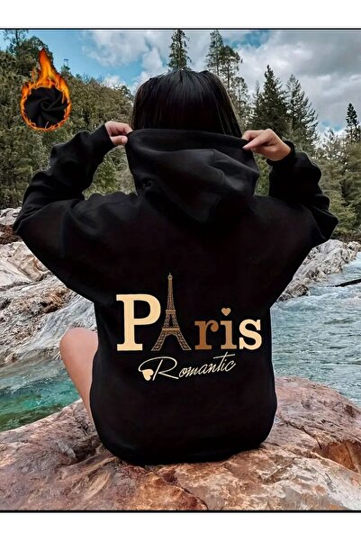 caddekombin Paris Romantic Printed Pocket Sweatshirt