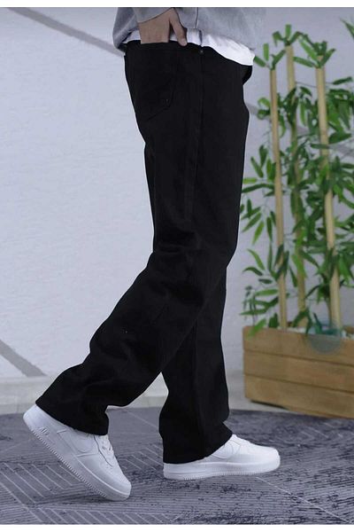 Avcı Men's Black Straight Baggy Cut Lycra Men's Jeans Black Color