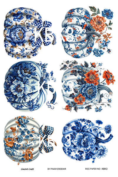LİNEART Pumpkin,Pumpkin,Hallowen Pattern Pumpkin Series Rice Decopage Paper 2...