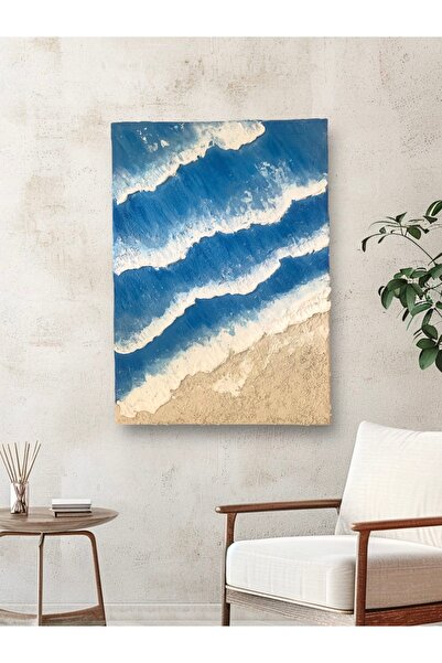 SNM Home Decoration SNM HOME DECORATİON- Deniz Dalgalı Rölyef Dokulu Kanvas T...