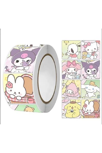 SANRIO Αυτοκόλλητο με μοτίβο Hello Kitty και Kuromi Cinnamoroll - 1 ρολό (500 τεμάχια)
