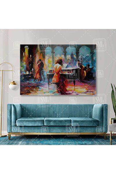 SML TABLO Restaurantta Piyano Çalan Kadın Dans Eden Romantik Çift Haenraets W...
