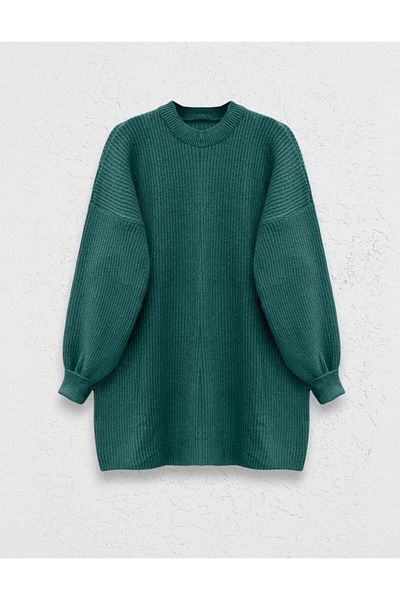 Modamorfo Emerald Loose Knitwear Tunic - Round Neck