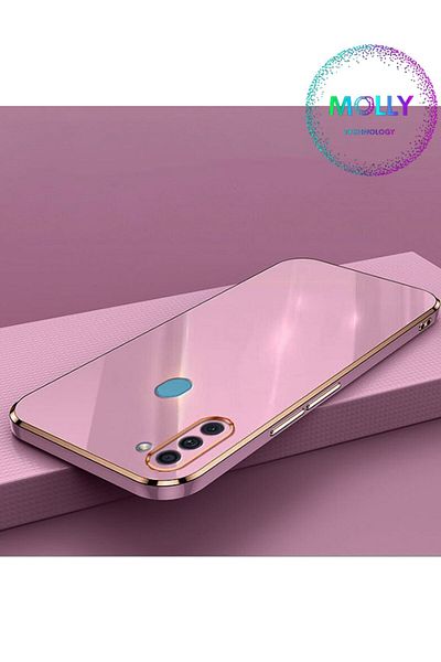 Molly Technology حافظة سيليكون فاخرة لهاتف سامسونج جالاكسي A11 باللون الأبيض اللؤلؤي مع تفاصيل ذهبية