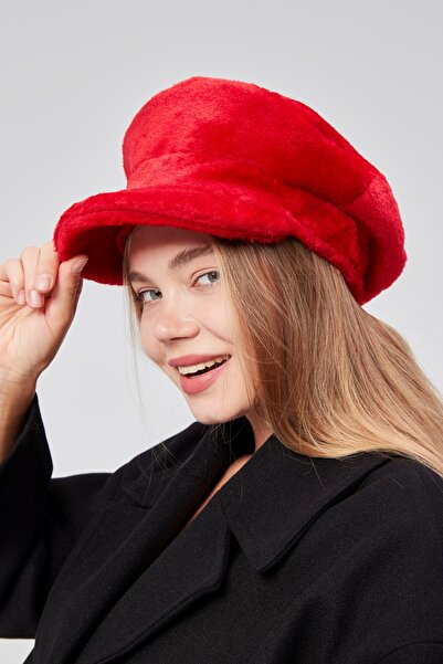 derikem Kadın Peluş Kasket Gazeteci Kışlık Şapka