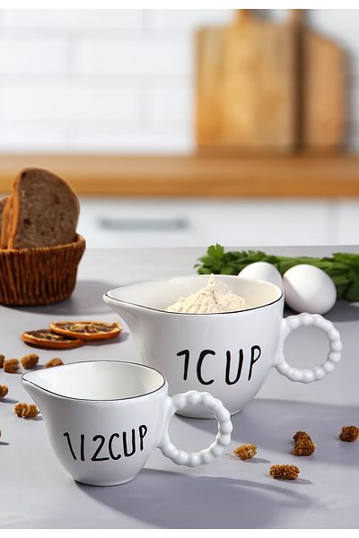Akkoyunlu home Bead Ceramic Measuring Cup Set of 2 Ceramic Measuring Cups Mug Cup 250 Ml/500Ml