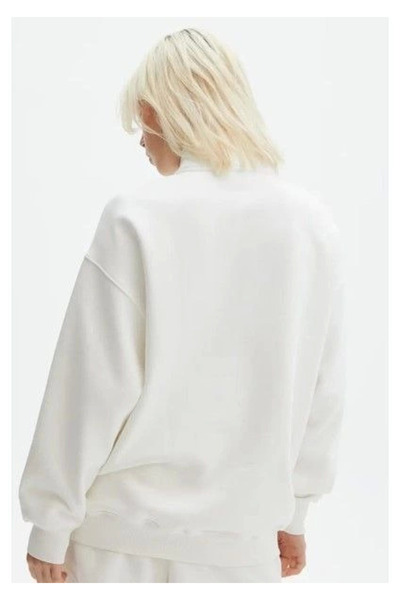 JANES Hanorac de bază unisex alb - mânecă lungă, jumătate de separare, guler