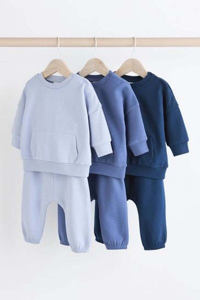 Next Baby 3-Piece Cotton Jogger Set - Blue Navy, Long Sleeves, Raised Bottom