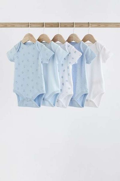 Next Baby 100% Cotton Blue Bear Patterned Short Sleeve 5-Piece Bodysuit Set