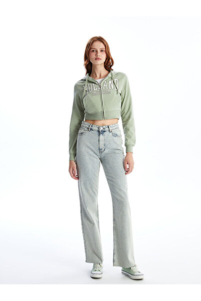 LC Waikiki Γυναικείο φούτερ με κουκούλα με φερμουάρ - εμπριμέ