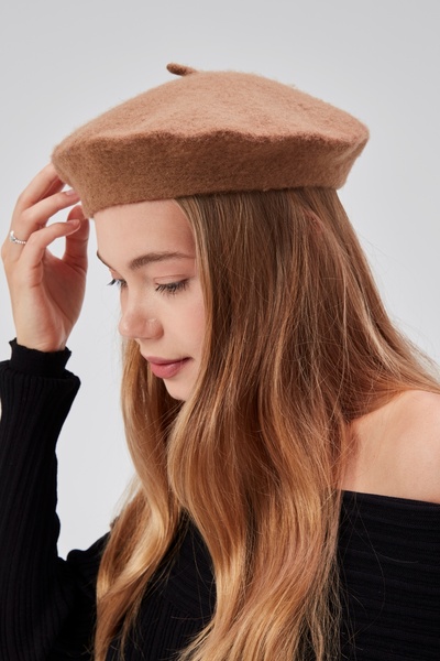 derikem Шапка Дамска артистична шапка за художник Класическа френска барета Модна артистична шапка с барета от филц Френска шапка