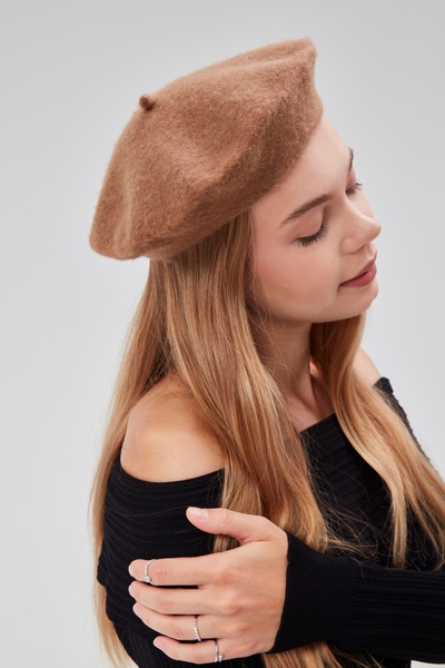 derikem Шапка Дамска артистична шапка за художник Класическа френска барета Модна артистична шапка с барета от филц Френска шапка