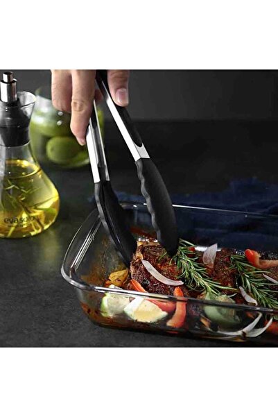 Jet's Home Black Silicone Salad Tongs - 25 cm for Bbq and Barbecue